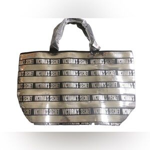 Victoria’s Secret Silver Sequin Signature Weekender Tote Bag Solid Black Bling